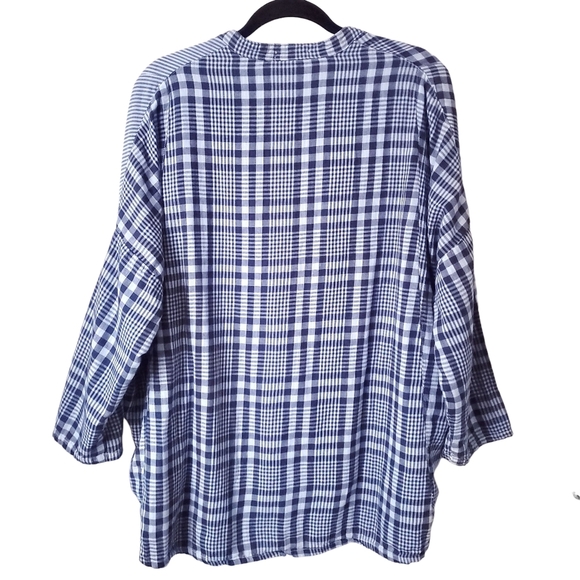 RARE New Free People x CP SHADES Boxy Bed Jacket Top plaid blue Boho - Picture 3 of 11
